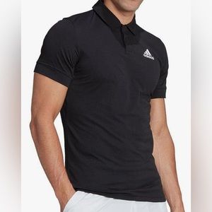 adidas Men's Tennis New York Freelift Slim Fit Polo Shirt Medium Black Top NWT